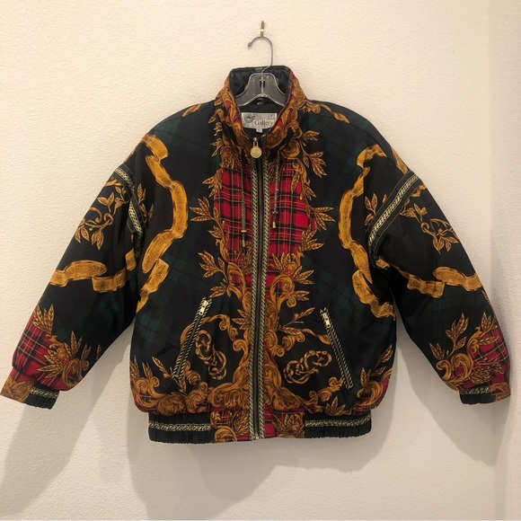 Vintage 80s 90s Gallery Printed Royal Down Puffer jacket- Mens size Medium - Picture 1 of 8